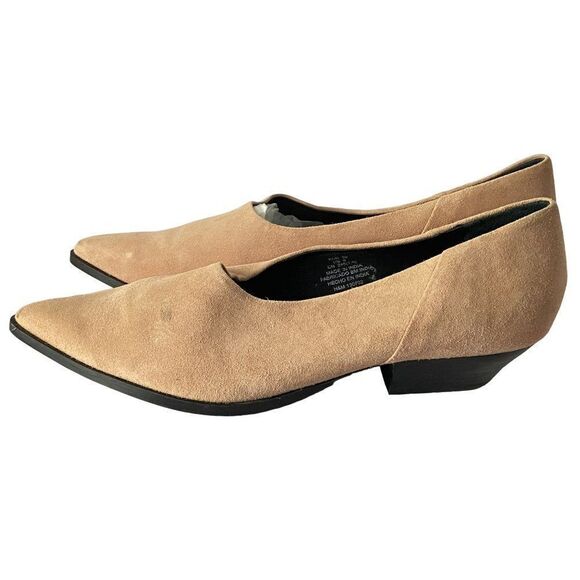 H&M Pink Suede Hooties Vamp Pointed Toe Stacked Heel Shoes Size 8 NEW - Picture 3 of 11